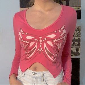 Pink shein butterfly y2k top